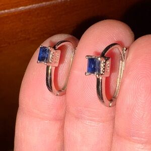 925 Silver Hoop Earrings with Sapphire Gemstones